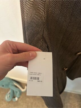 Brown Khaki Herringbone Puff Shoulder Ruffle Hem Blazer S Tags Attached